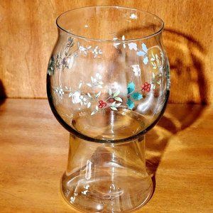 Pfaltzgraff Winterberry Glass Floating Candle Holder holly berry pillar 7.5"
